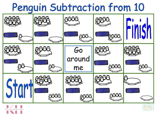 Penguin Subtraction from 10 Bee-Bot mat