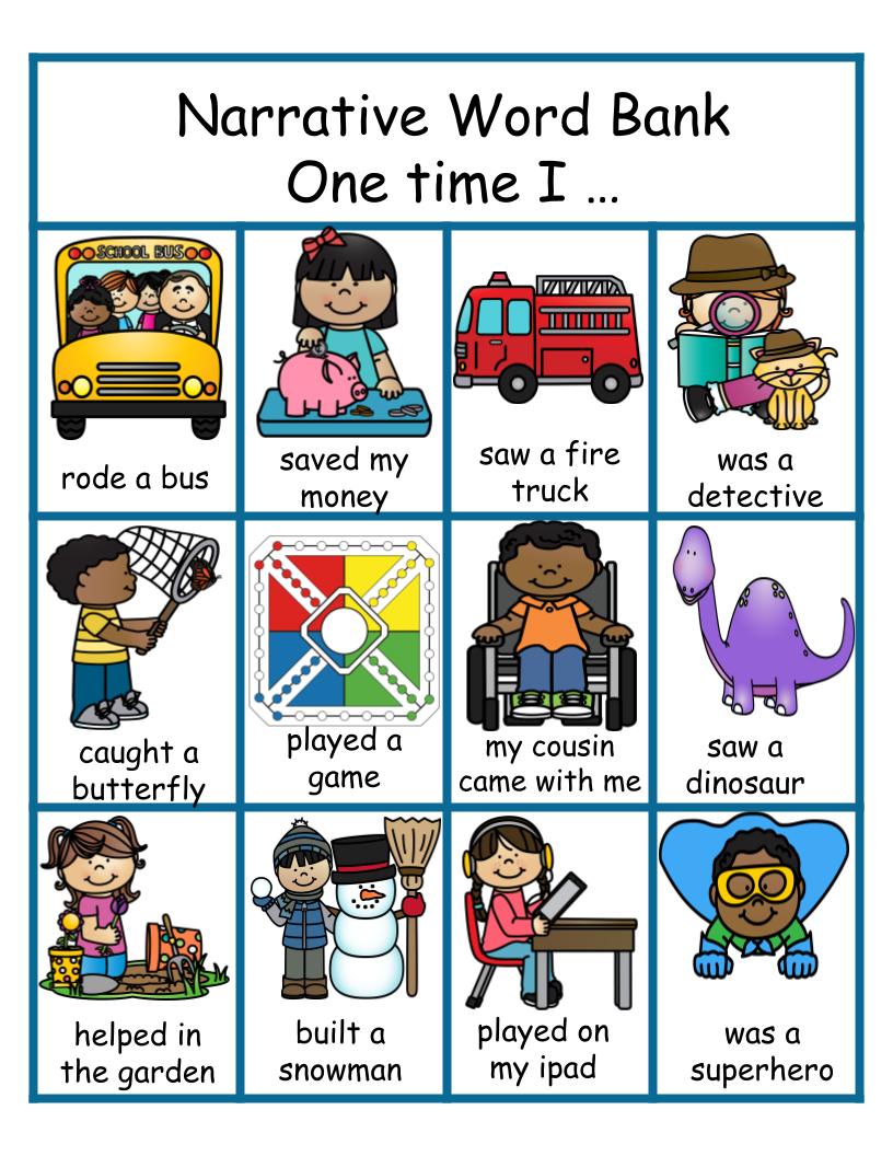 Narrative Word Bank: One time I ... Anchor Chart